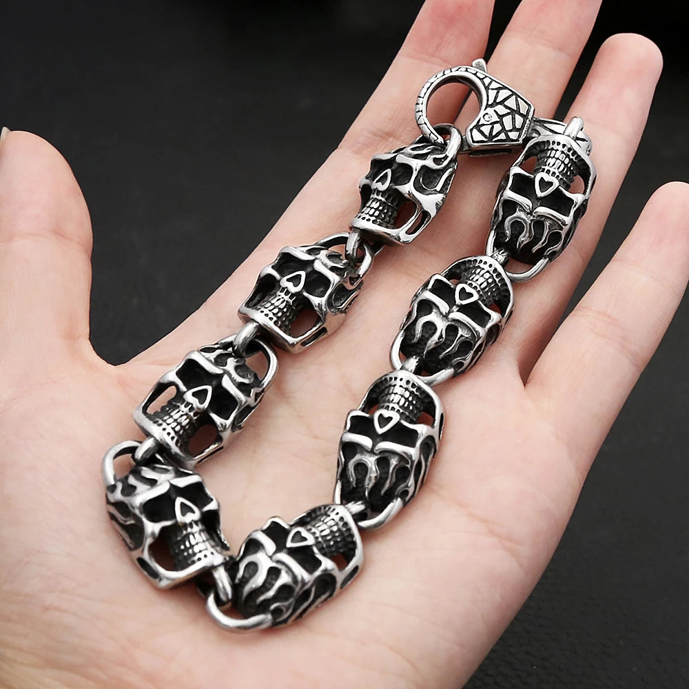 Gothic Vintage Edelstahl Schwarz Schädel Armband Für Männer Hip Hop Biker Kühlen Skeleton Armreifen Charme Partei Schmuck Dropshipping
