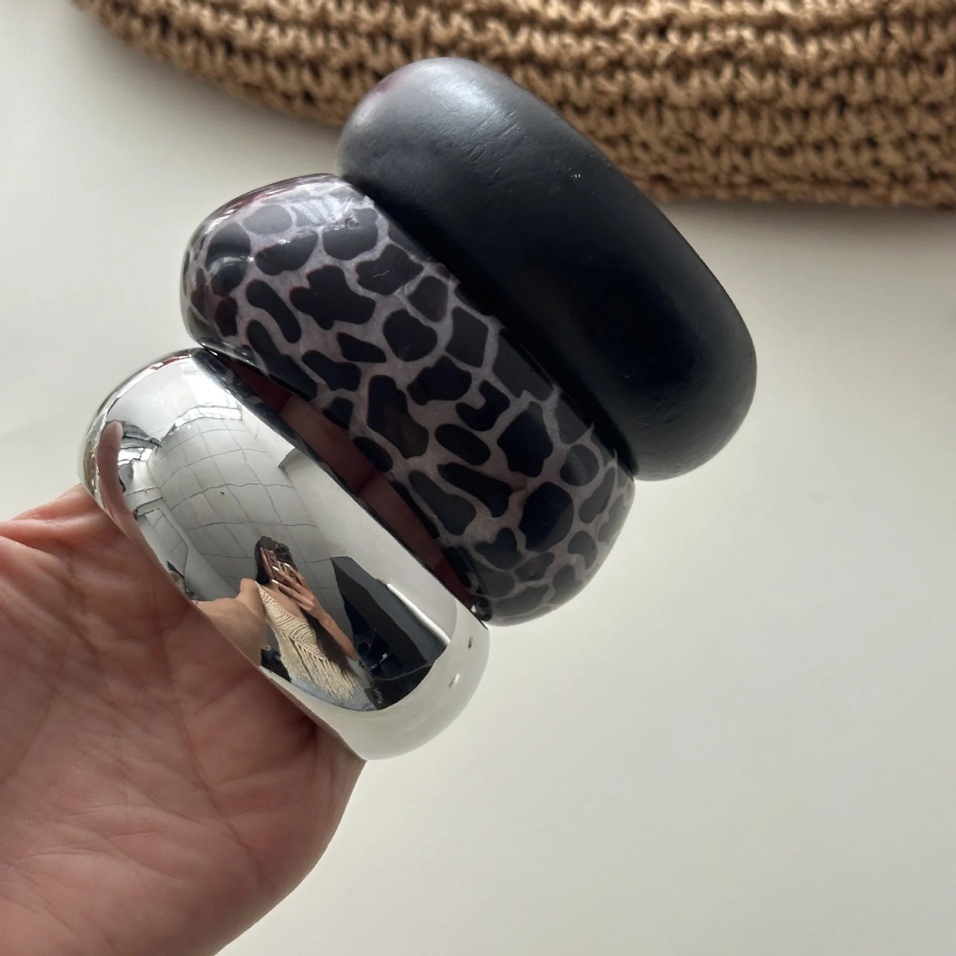 Vintage Punk Leopard Schwarz Holz Silber Farbe Metall Armreifen Mode Hip Hop Runde Geometrische Breite Armreifen Armbänder Handgelenk Schmuck