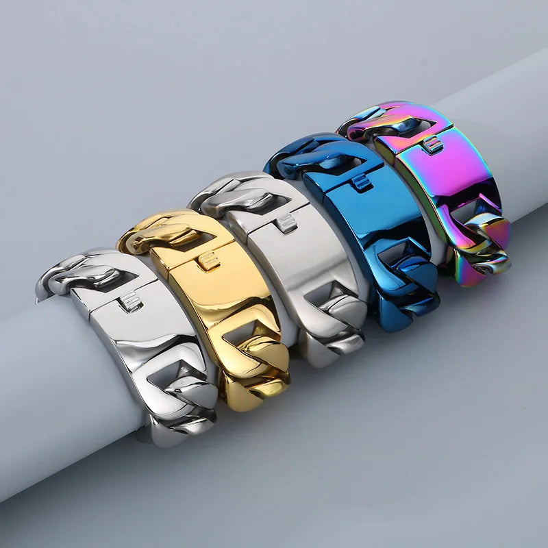20/26/31MM 316L Edelstahl Curb Kubanisches Armband Riesige Schwere Silber Farbe Ton Schmuck Herren Frauen Biker Bike Kette Armbänder