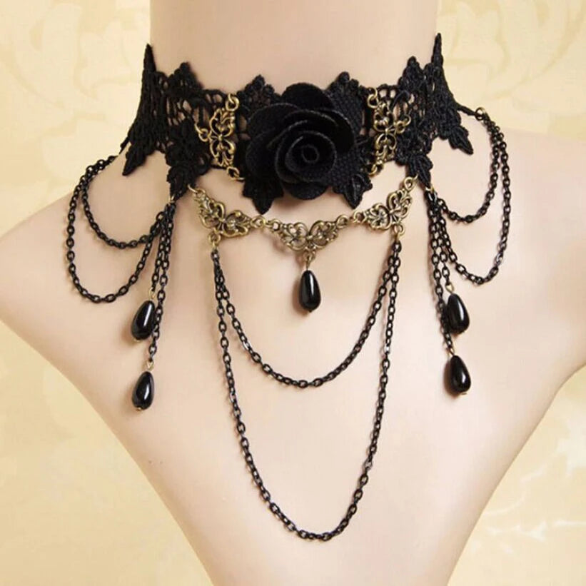 Neo-Gothic Punk Schwarz Sexy Spitze Halskette Für Frauen Mode Retro Schlüsselbein Kette Halloween Kragen Halsband Steampunk Geschenke