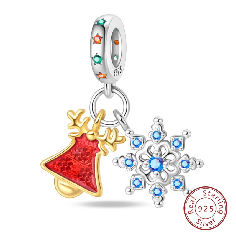 Winter-Charm, Original-Charm-Anhänger aus 925er-Sterlingsilber, Schneeflocke, Schneemann, Pinguin, für Frauen, feiner DIY-Geburtstagsschmuck, Geschenke