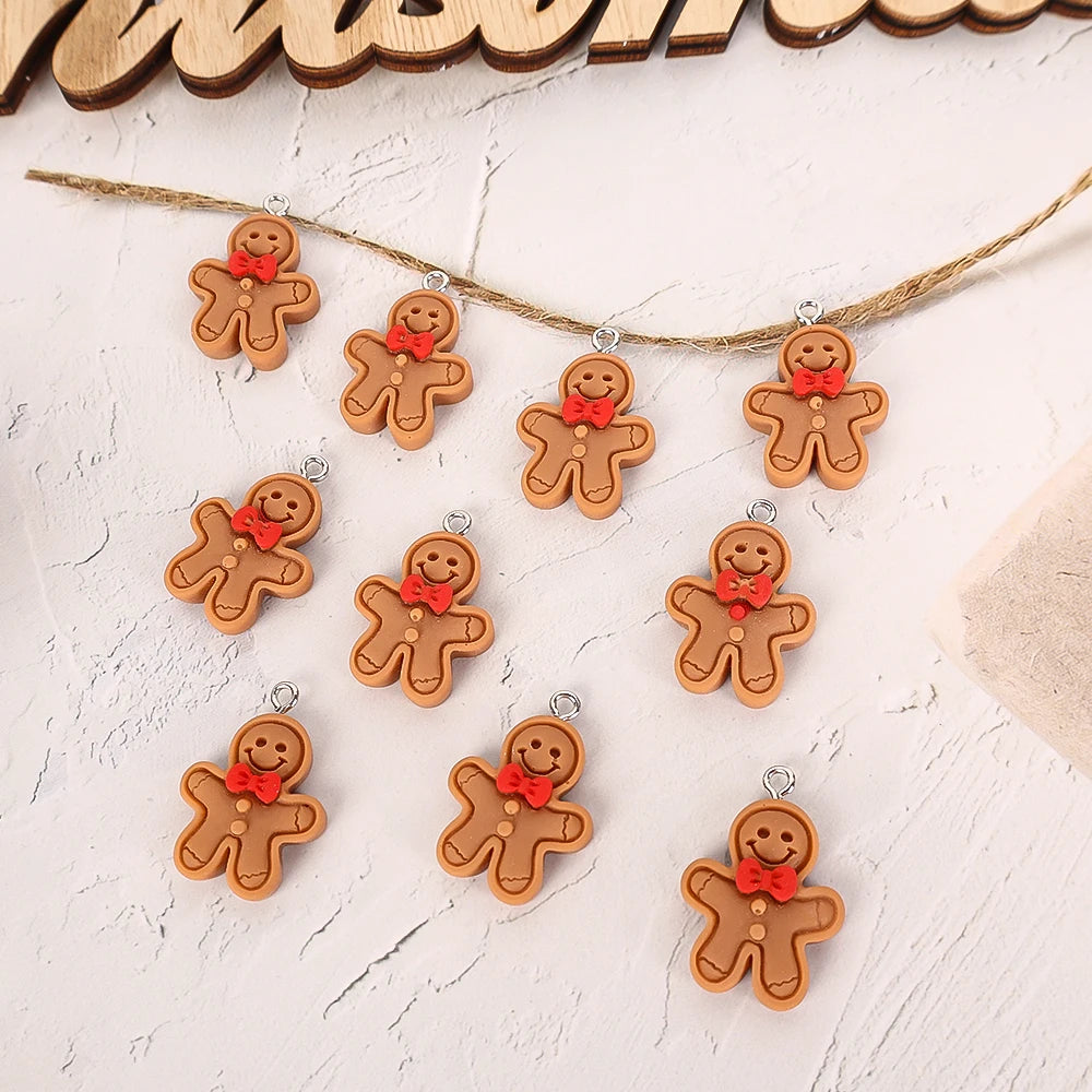 10 Stück Weihnachten Lebkuchenmann Weihnachtsmann Charms Harz Anhänger Charms für Ohrring Armband Schlüsselanhänger Kinderspielzeug Diy Schmuckherstellung