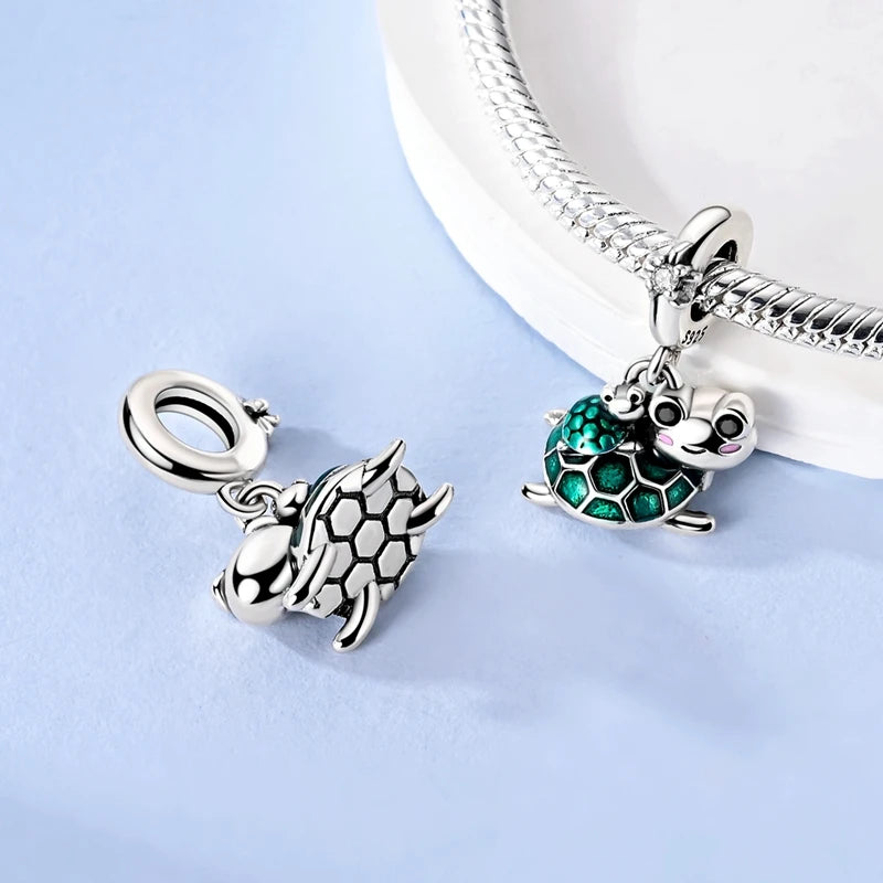 Neu im 925er-Sterlingsilber, grüne Charms, Perlen, Frosch, Kleeblatt, Schildkröte, Anhänger, Schmuck, passend für Original-925-Armbänder für Frauen, DIY-Geschenk
