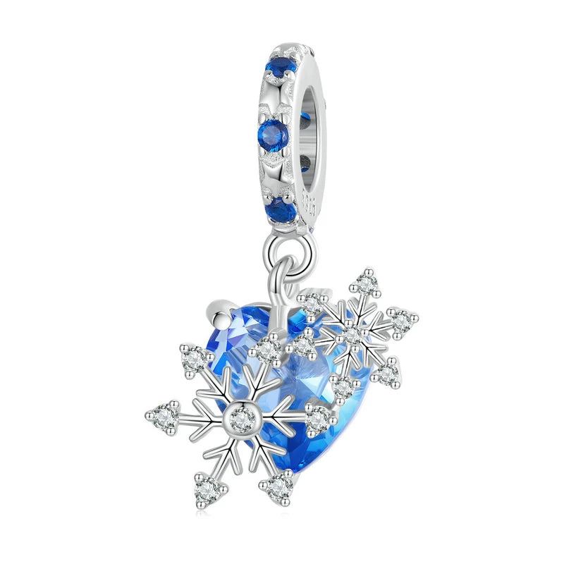 Wostu Sterling Silber schmelzende Eis Schneeflocke Anhänger blau Opal Liebe Herz Regenbogen Charme fit Original Armband DIY Winter Geschenk