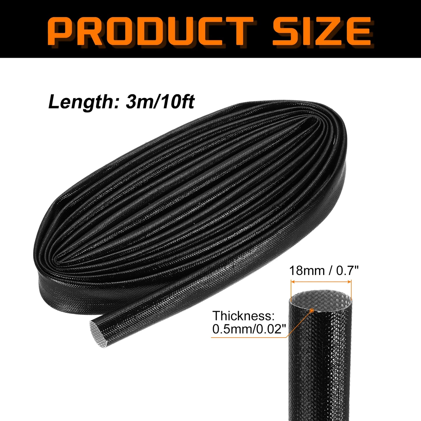 1/3 Meter geflochtene Kabelhülse, 12–25 mm ID, 200 °C, hitzebeständig, 1500 V, Glasfaser-Drahtisolierung, Kabelschutz, Organizer-Management
