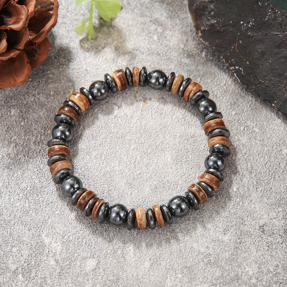 1PC Pulseras Hombre Vintage Tribal Holz Perlen Mann Armbänder Pulseiras Masculina Lava Stein Perlen Männliche Armbänder Homme
