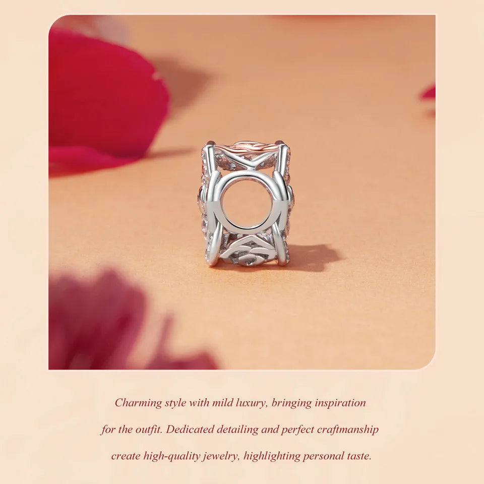 WOSTU Muttertags-Charm aus 925er-Sterlingsilber mit Rosenblüten-Anhänger, Baum des Lebens, Herzperlen, passend für Armbänder, Halsketten, DIY-Geschenk für Mama