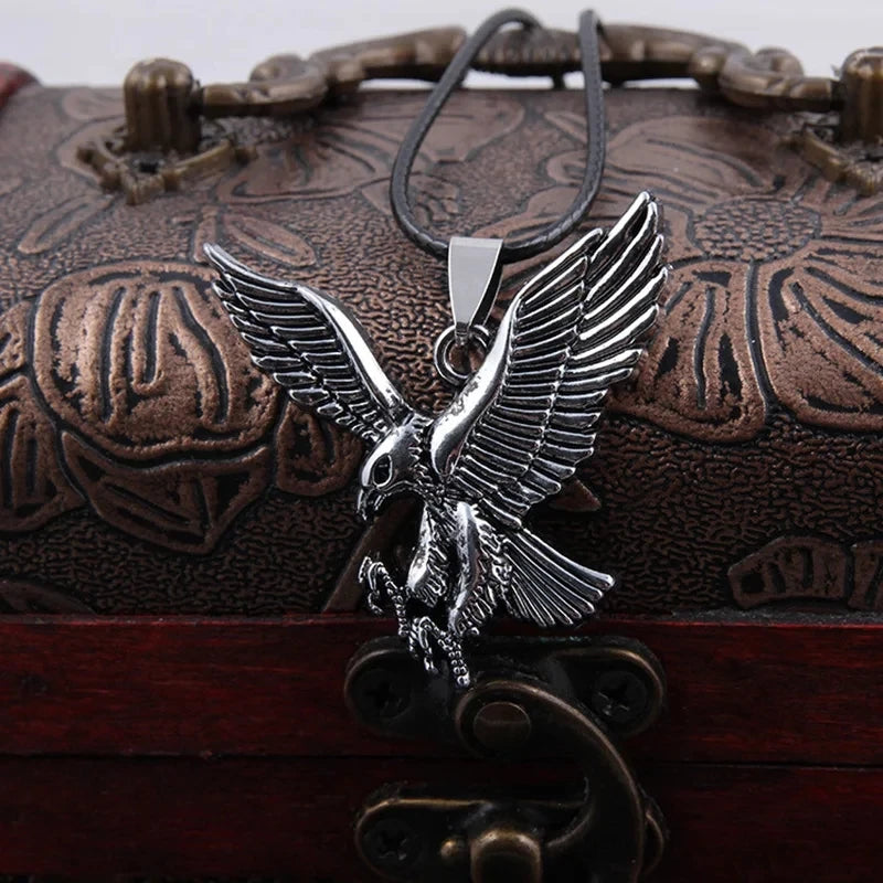 Hip Hop American Weißkopf seeadler Anhänger Halskette Männer Falke Leder Seil Kette Halsketten Wikinger Schmuck
