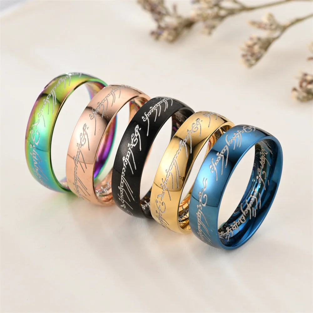 Edelstahlschmuck Punk One Ring Of Power Elf Bilbo Baggins Gollum Tolkien Letter Wizard Mehrfarbig Größe 6-13