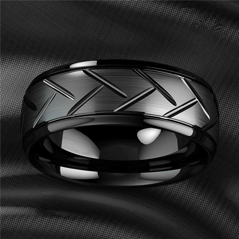Moderne 8mm Schwarz Titan stahl Ringe für Männer Frauen Nut Facetten Edelstahl Männer Ring Hochzeit Band schmuck Großhandel