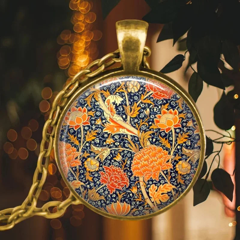 Vintage Antik vergoldete bunte süße Erbsenblume Glas Anhänger Halskette für Frauen Schmuck