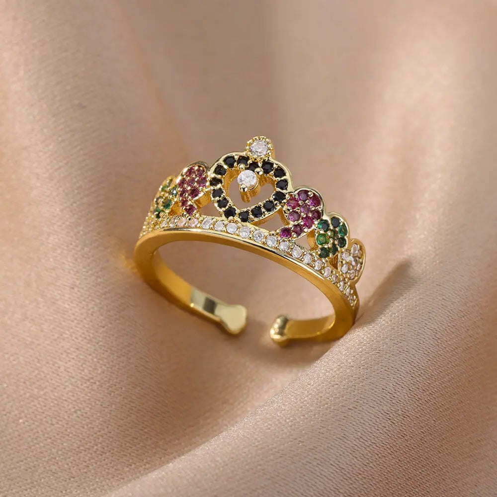 Zirkon Krone Ringe Für Frauen Edelstahl Gold Farbe Vintage Krone Offenen Ring Hochzeit Ästhetischen Schmuck Geschenk bijoux femme