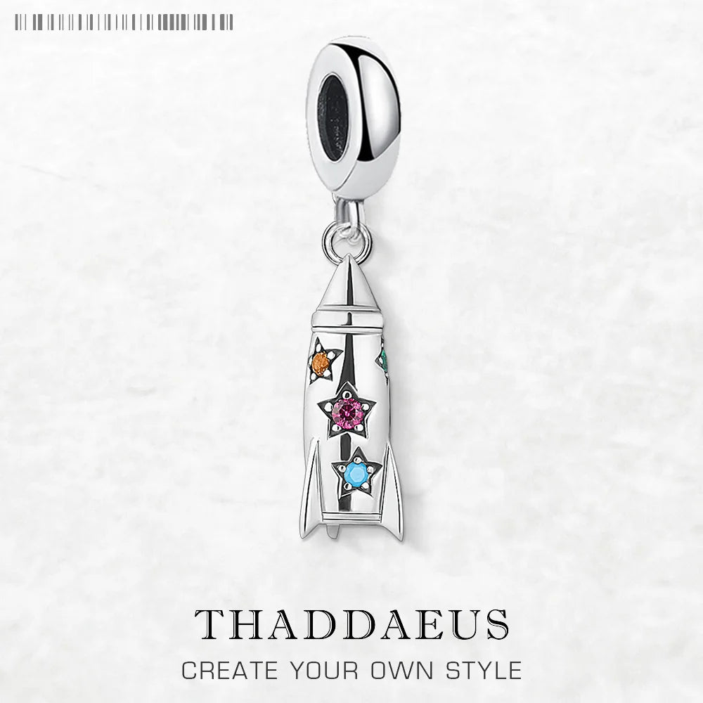 Neuer bunter Raketen-Anhänger, baumelnder Charm, 925er Sterlingsilber, Modeschmuck für Damen und Herren, trendiges Geschenk