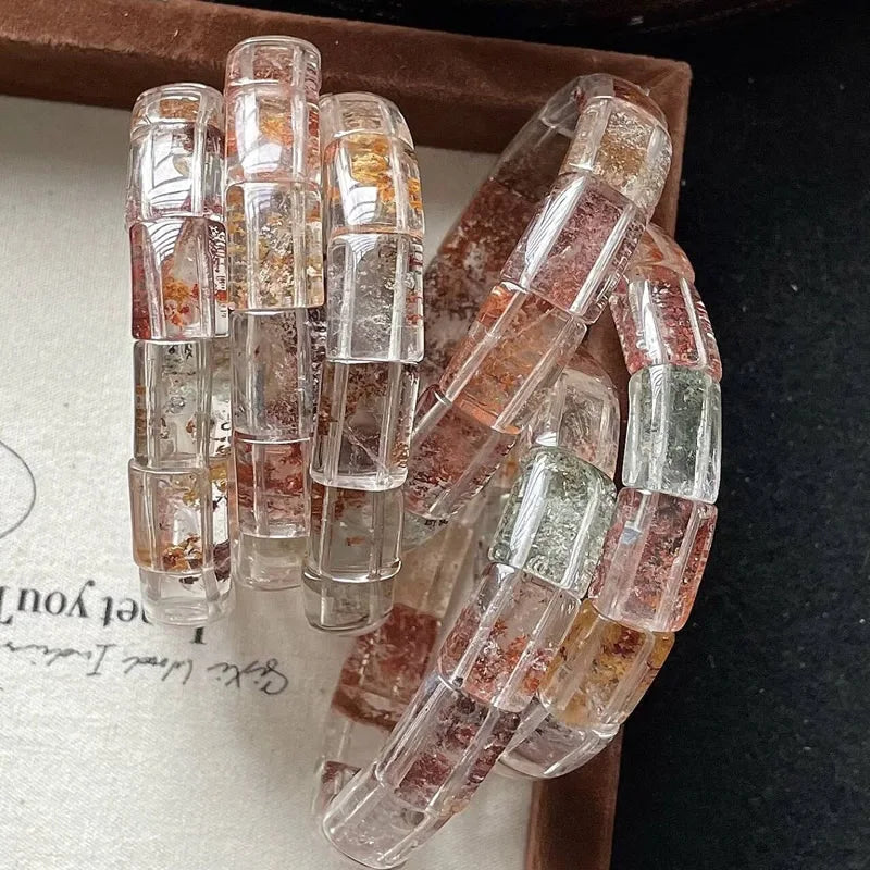 Neues farbiges Naturstein-Vier-Jahreszeiten-Geist-Kristall-Quarz-rechteckiges Armband für Männer und Frauen, Paare, glücklicher Modeschmuck