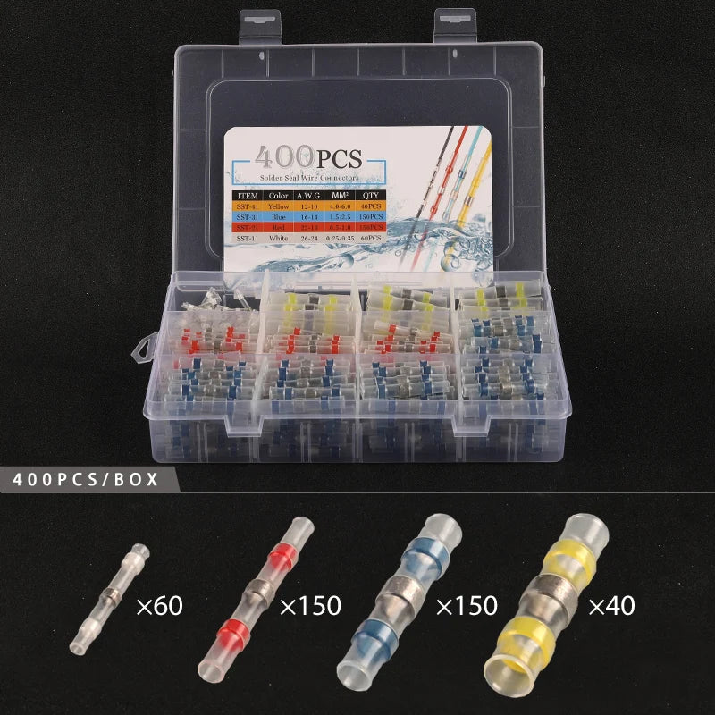 50/100/120/150/250/400 Stück verpackt 26–10 AWG 0,25–6 mm wasserdichte Lötdichtungshülse Spleißklemmen Wärmeschrumpf-Zinn-Stoßverbinder
