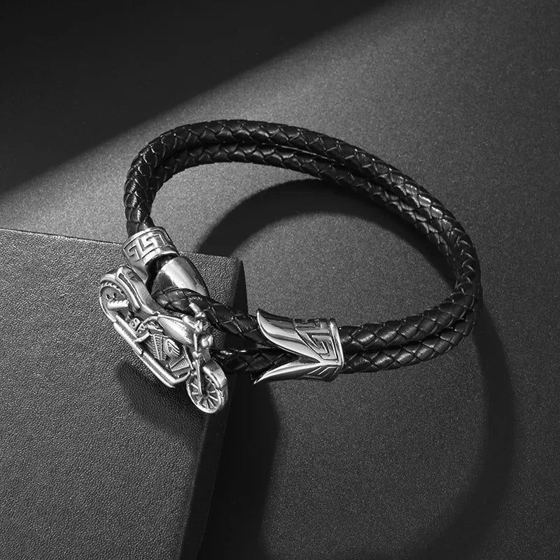 Vintage handgewebtes umweltfreundliches Leder-Kreuzarmband mit Magnetverschluss, modischer Anhänger für Herren, religiöser Amulett-Schmuck