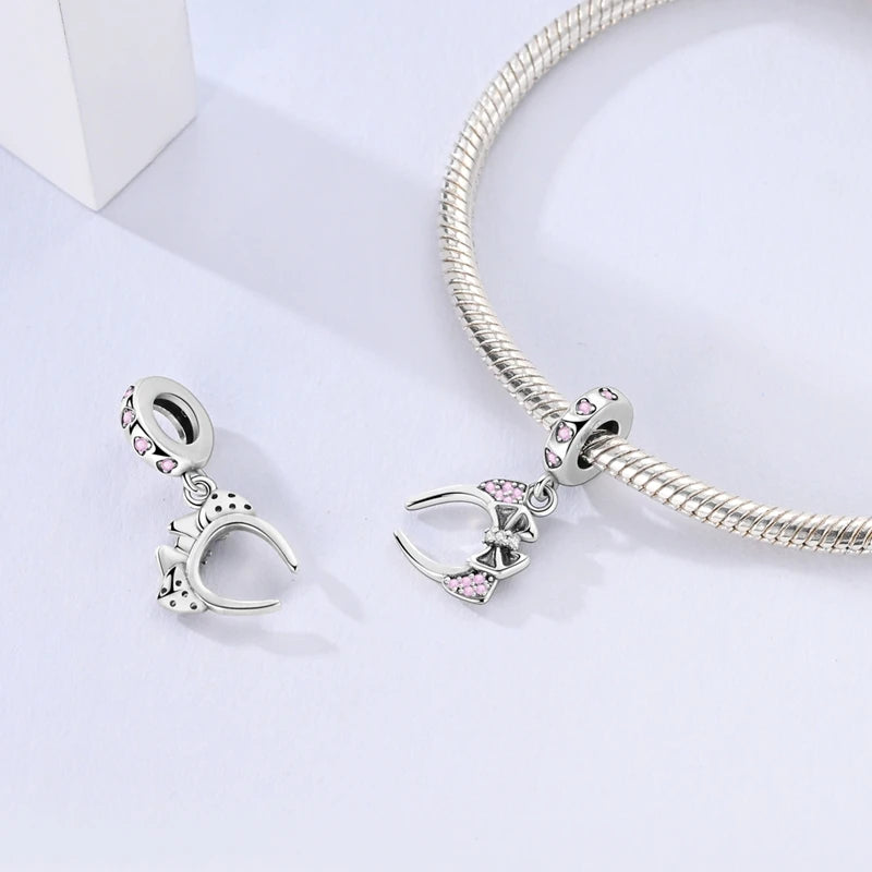 Rosa Charms aus 925er-Sterlingsilber, Perlen, Schmetterling, Parfümflasche, Krone, herzförmiger Zirkon, Charms für Frauen, feiner DIY-Schmuck, Geschenke