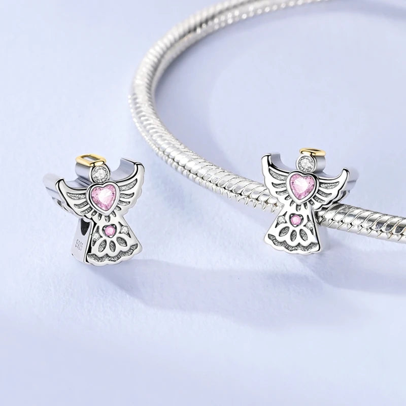 Rosa Charms aus 925er-Sterlingsilber, Perlen, Schmetterling, Parfümflasche, Krone, herzförmiger Zirkon, Charms für Frauen, feiner DIY-Schmuck, Geschenke