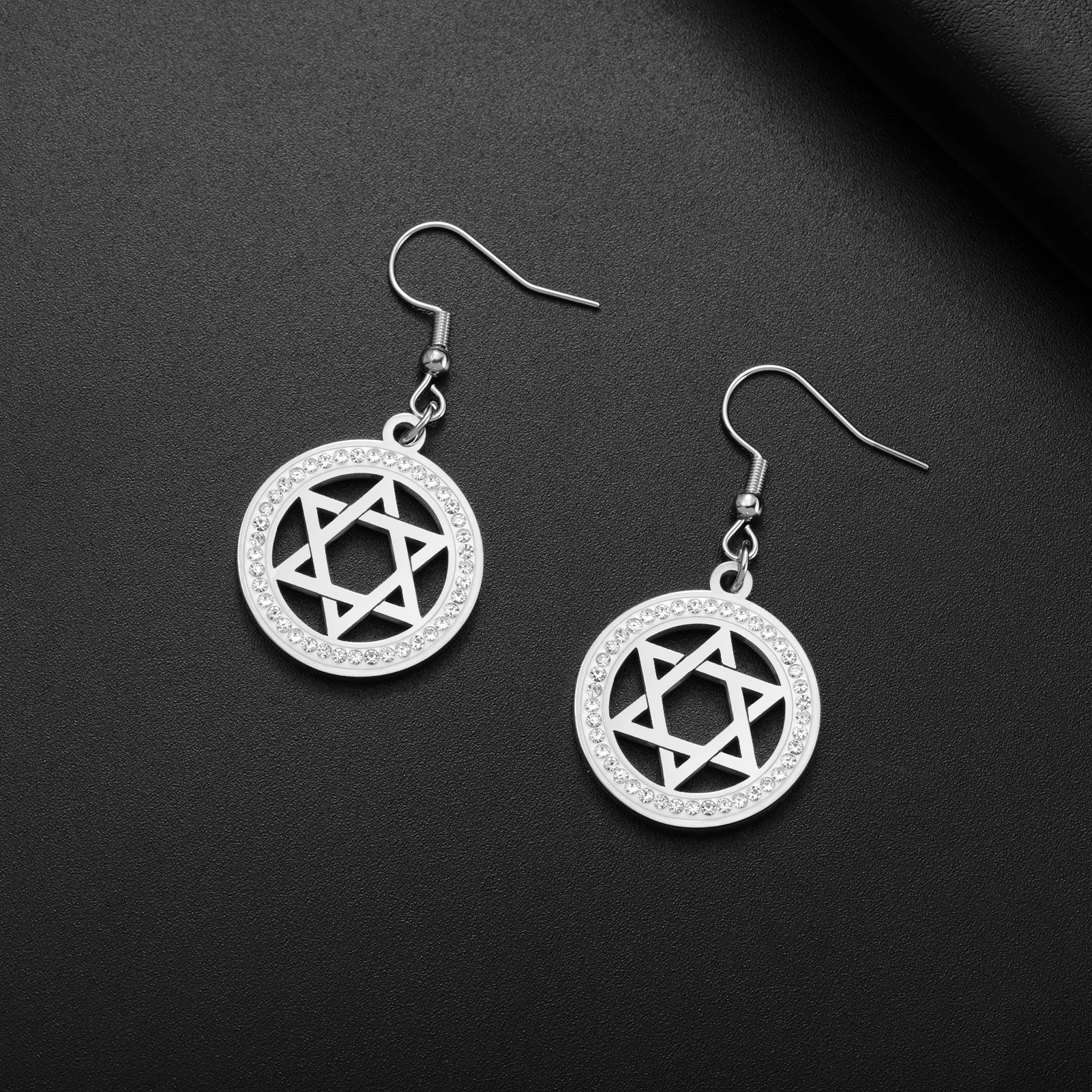 LIKGREAT Stern von David Edelstahl Vintage Halskette klar Zirkon runde Anhänger Halsketten Schmuck Hochzeits geschenk für Frauen Männer