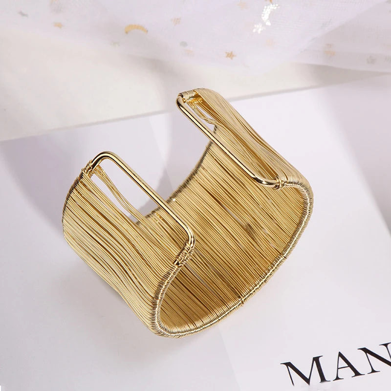 Mode offene Manschette Frauen Armband Armreif Punk Metalldraht Schnur verstellbare Vintage übertrieben Gold Silber Farbe Schmuck Armreifen