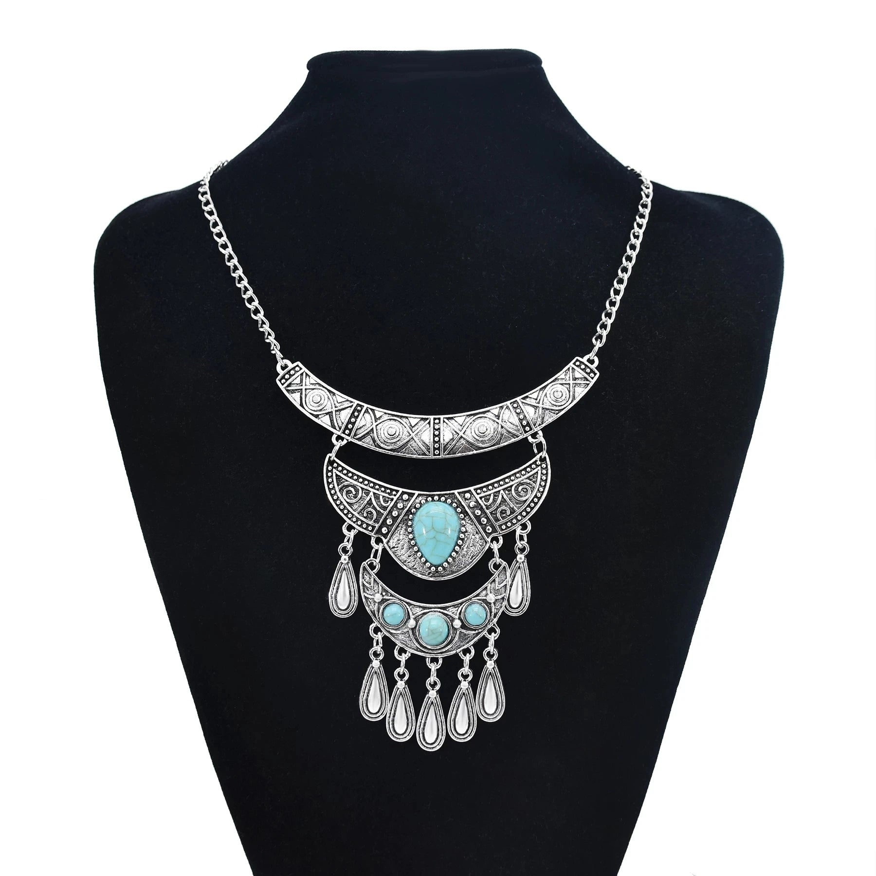 Afghanische Vintage Silber Farbe Legierung Halsketten Perlen Geometrische Form Münze Quaste Anhänger Klobige Halsketten für Boho Gypsy Türkisch