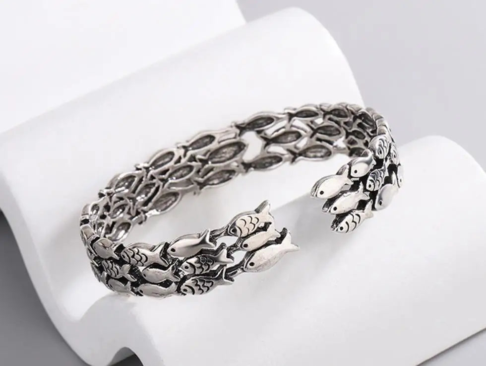 Sole Memory Retro Fisch Kreative Nette 925 Sterling Silber Weibliche Trendy Resizable Öffnung Armreifen Armband Für Frauen BR006