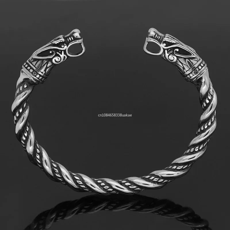Nordisches Wikinger-Wolfskopf-Armband, Edelstahl, Öffnung, verstellbares Armband, Manschette, Drachenarmreif für Männer, Modeschmuck, Geschenke