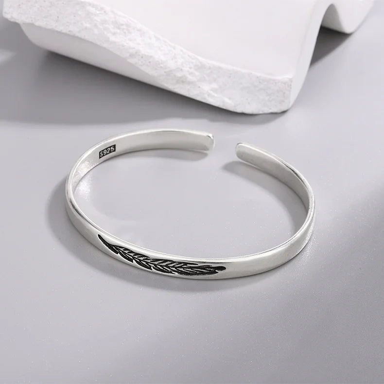 Neue Ankunft Retro Einfache Feder Armreifen 925 Sterling Silber Temperament Persönlichkeit Beliebte Öffnung Armbänder TYB304