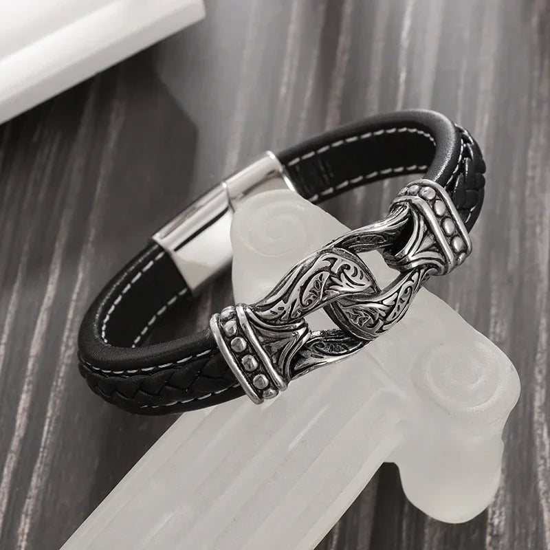 Vintage handgewebtes umweltfreundliches Leder-Kreuzarmband mit Magnetverschluss, modischer Anhänger für Herren, religiöser Amulett-Schmuck