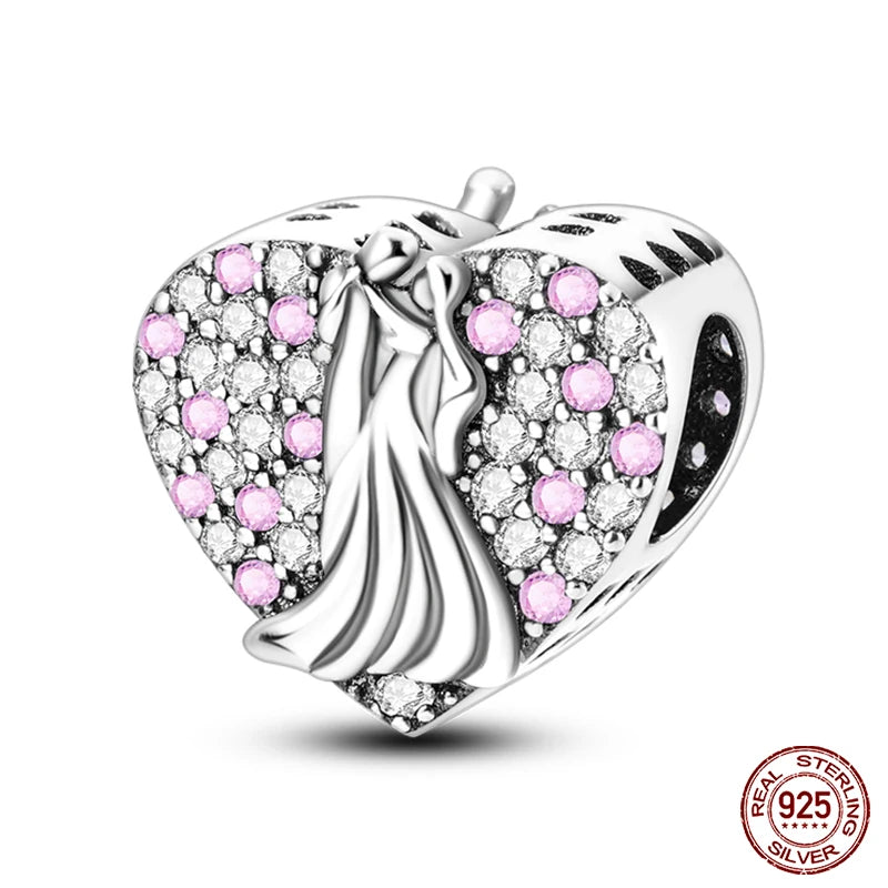 Charms aus 925er-Sterlingsilber, romantische Herz-Serie, Perlen, passend für Qikaola 925 Original-Armbänder, DIY-Schmuck zum Muttertag, Geschenke