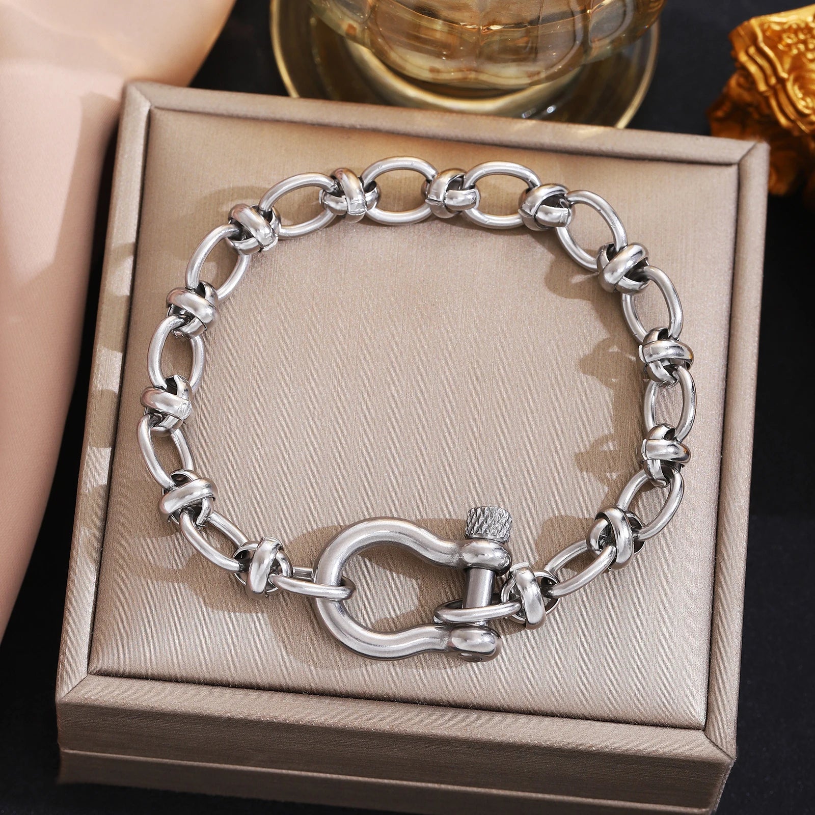 Pferdeschuh-Knoten-Armband für Männer und Frauen, Edelstahl, minimalistisches Silberkettenarmband, Schnalle, abnehmbare Armbänder, Schmuck, Geschenk
