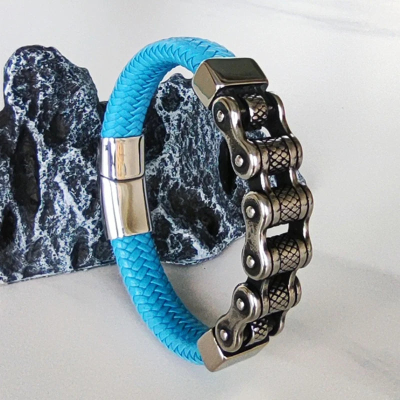 Klassische Leder Armband Männer Lokomotive Kette Edelstahl Punk Magnetische Verschluss Armreifen für Freund Geschenk Charme Schmuck SP1555