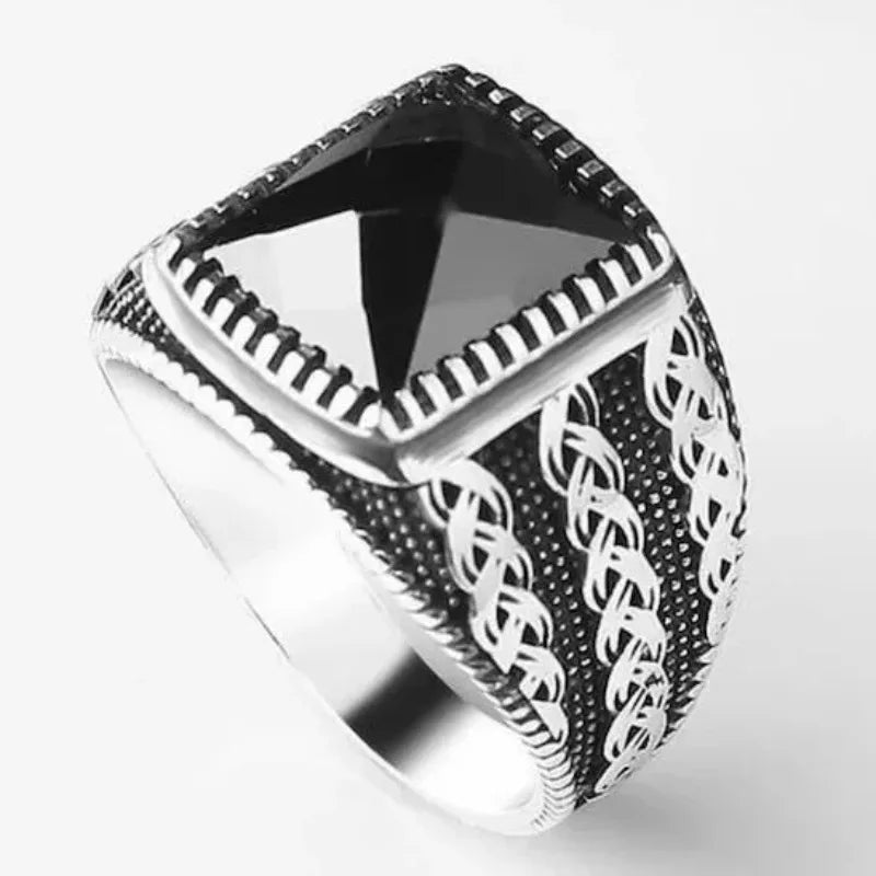 Fashion Square Volle Kreuz Geometrie Silber Farbe Männer Ringe Luxus Metall Intarsien Schwarz Steine Ring Schmuck