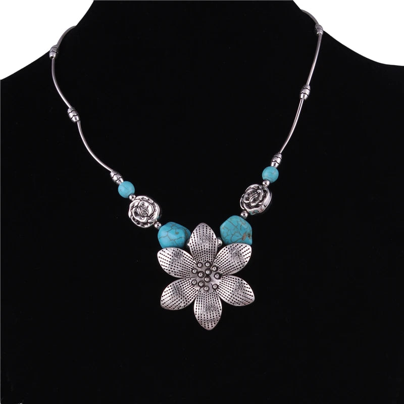 Ethnische Antike Silber Farbe Mond Choker Halsketten für Frauen Boho Türkis Halskette Mädchen Partei Schmuck Geschenke
