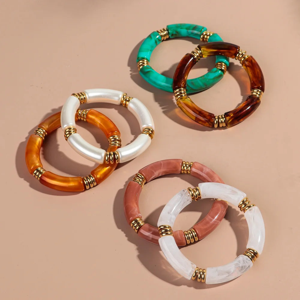 Vintage klobige Bambus-Ellenbogen-Acryl-Armbänder für Damen und Herren, Rock, Punk, Stretch, großes gebogenes Rohr, Stapel-Armreif, Paar-Schmuck, Geschenke