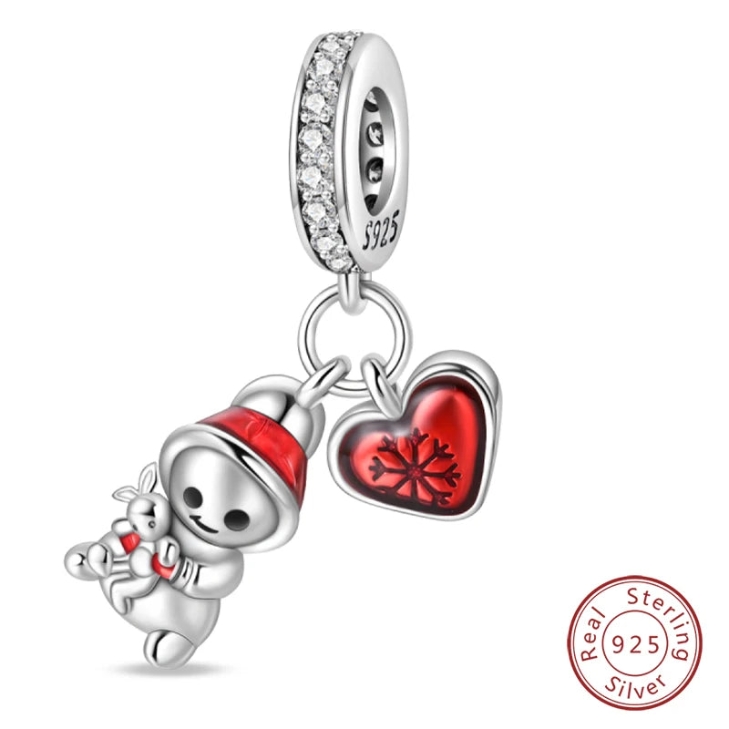 Winter-Charm, Original-Charm-Anhänger aus 925er-Sterlingsilber, Schneeflocke, Schneemann, Pinguin, für Frauen, feiner DIY-Geburtstagsschmuck, Geschenke