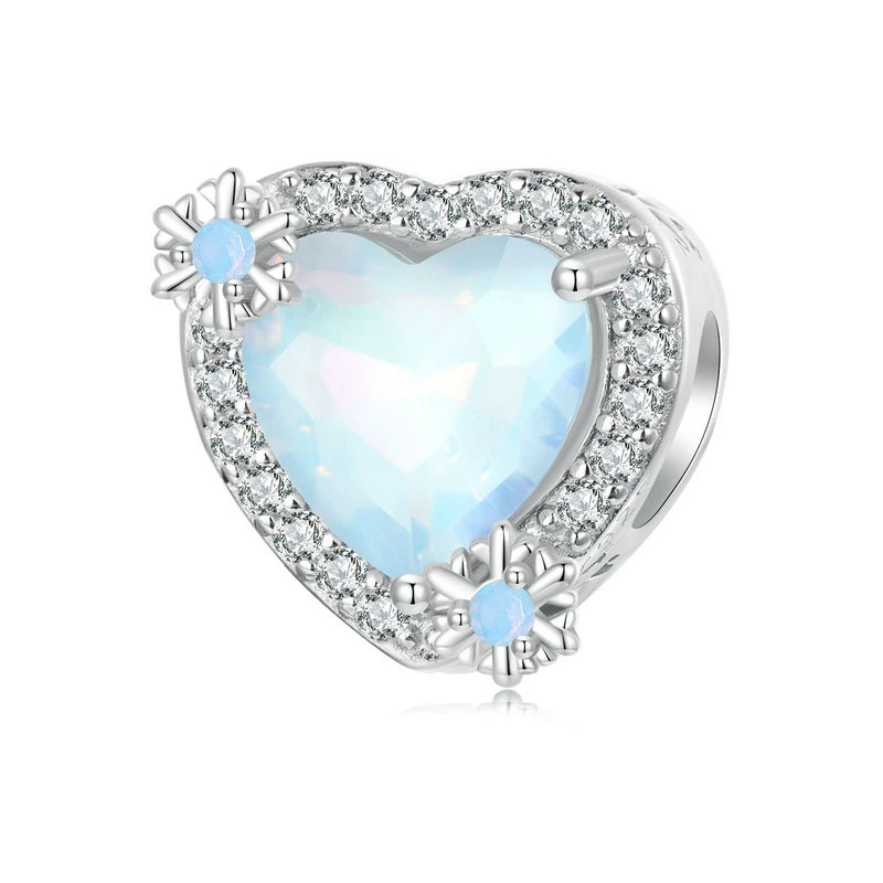Wostu Sterling Silber schmelzende Eis Schneeflocke Anhänger blau Opal Liebe Herz Regenbogen Charme fit Original Armband DIY Winter Geschenk