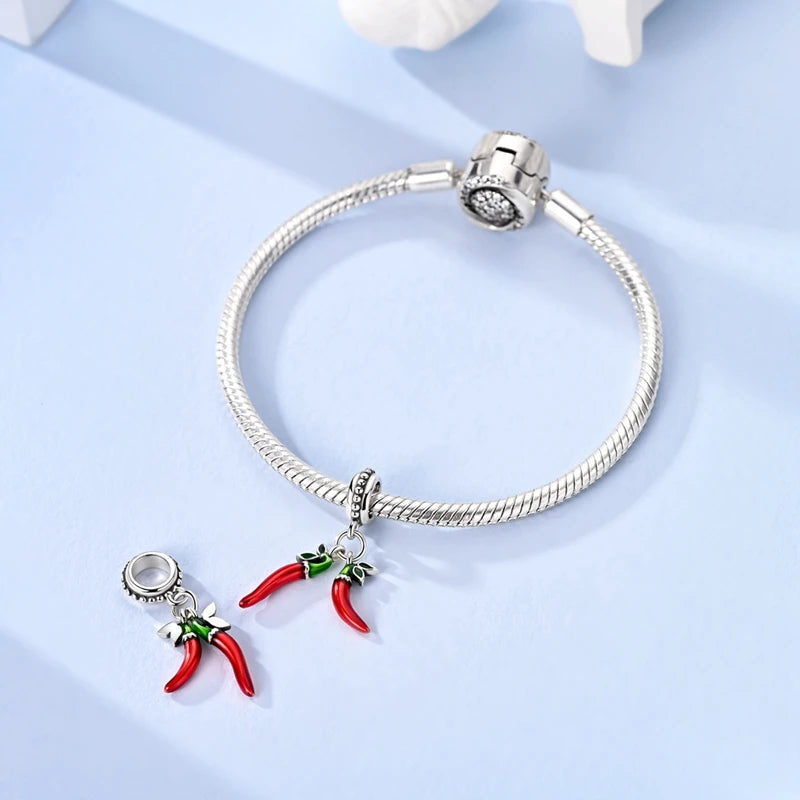 Mula 1 Stück 925 Silber Roter Chili Anhänger Fit Original Perlen Armband Herstellung für Frau Schmuck Baumeln Charm Diy