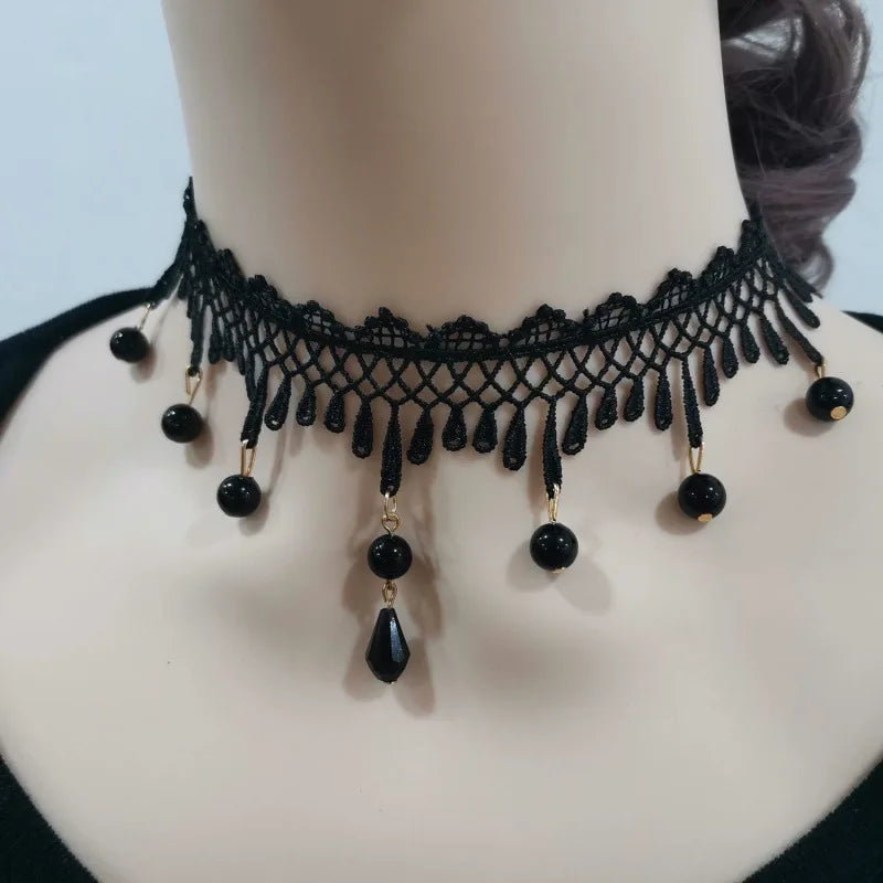 Neo-Gothic Punk Schwarz Sexy Spitze Halskette Für Frauen Mode Retro Schlüsselbein Kette Halloween Kragen Halsband Steampunk Geschenke