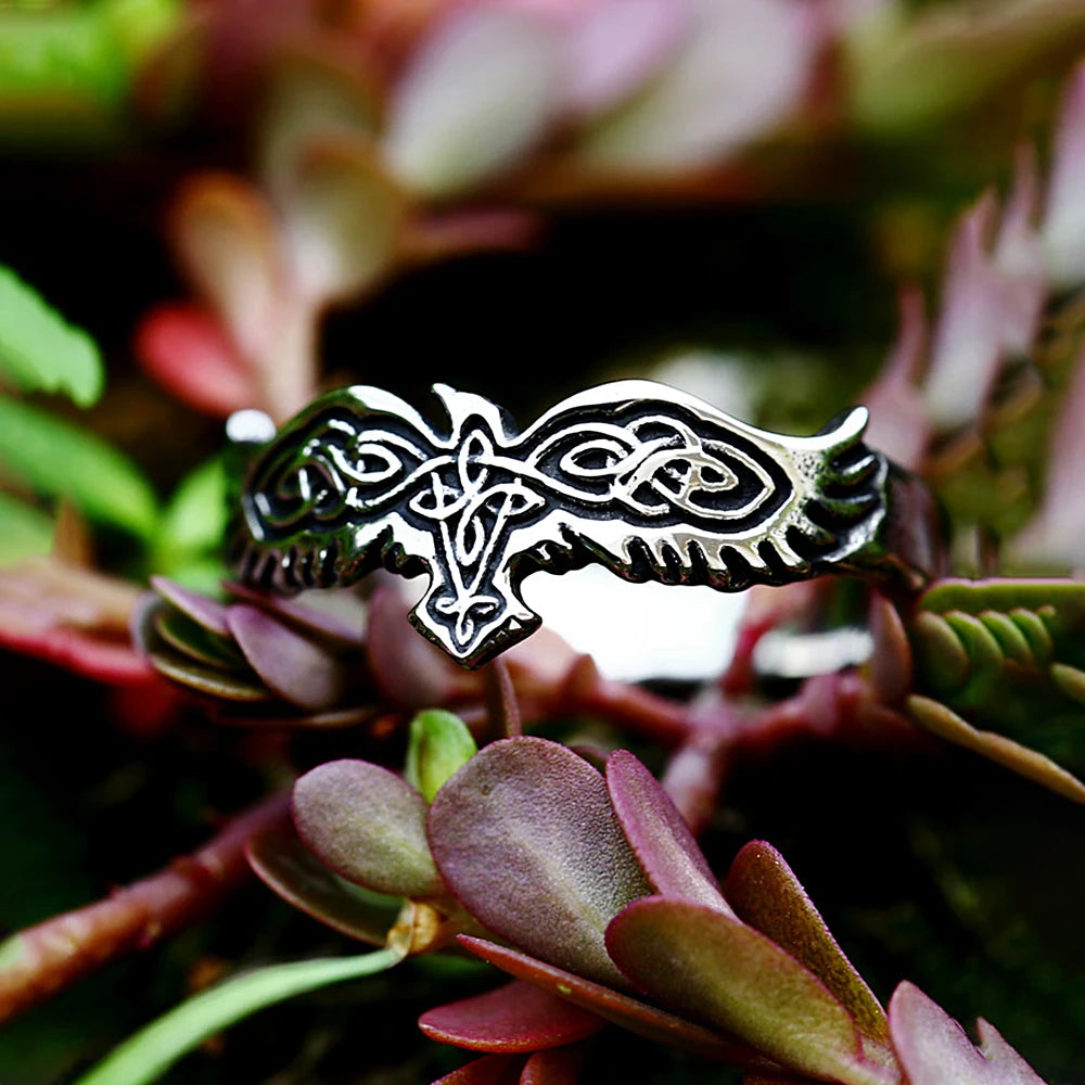 Einfache Vintage Nordic Viking Krähe Ring Für Männer Frauen Punk Edelstahl Viking Mode Keltischen Knoten Ring Amulett Schmuck Geschenke