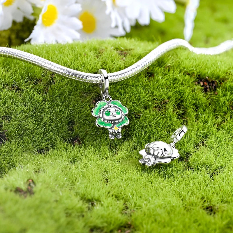 Neu im 925er-Sterlingsilber, grüne Charms, Perlen, Frosch, Kleeblatt, Schildkröte, Anhänger, Schmuck, passend für Original-925-Armbänder für Frauen, DIY-Geschenk