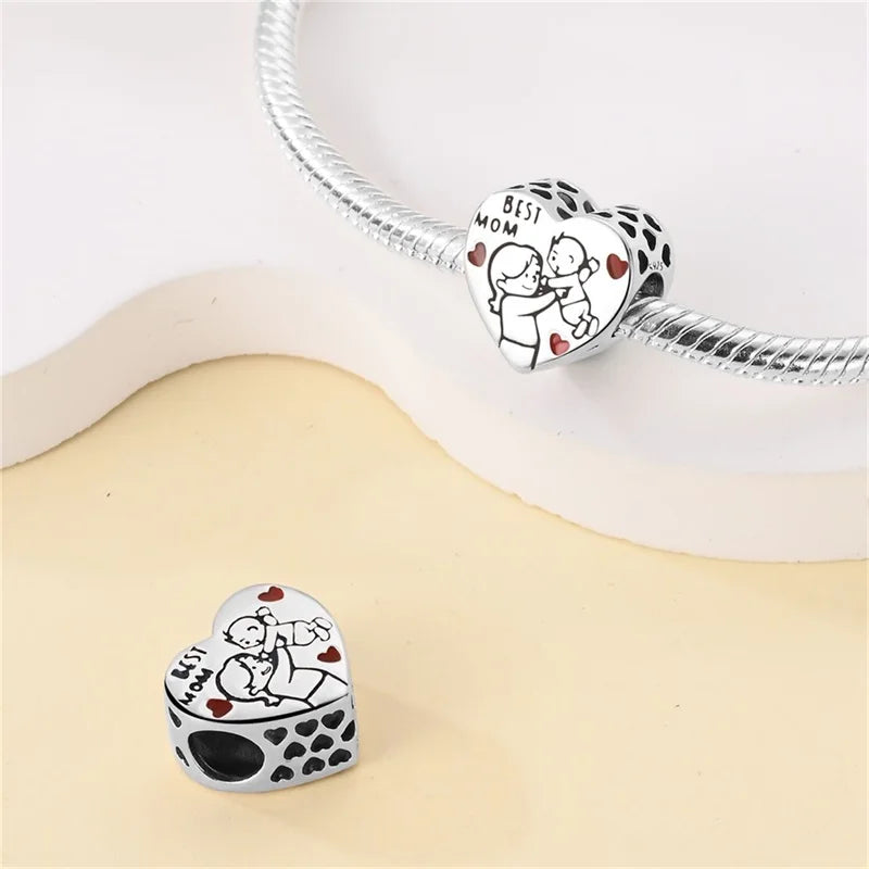 Charms aus 925er-Sterlingsilber, romantische Herz-Serie, Perlen, passend für Qikaola 925 Original-Armbänder, DIY-Schmuck zum Muttertag, Geschenke