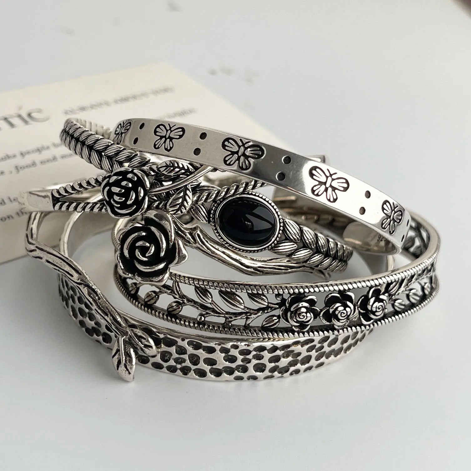 100 % massives 925er Sterlingsilber-Metallarmband für Damen, Vintage, handgefertigt, schlichtes Retro-Blumenkettenarmband, Geburtstagsgeschenk, Party