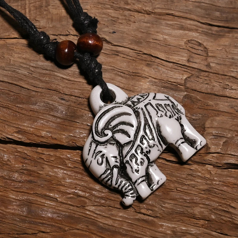 FX026 Elefanten-Halskette, Vintage-Anhänger, Mann-Halsband, Retro-Afrika-Schmuck, Tribal-Stil, Nachahmung von Yak-Knochen, Halskette, Amulett, Geschenk