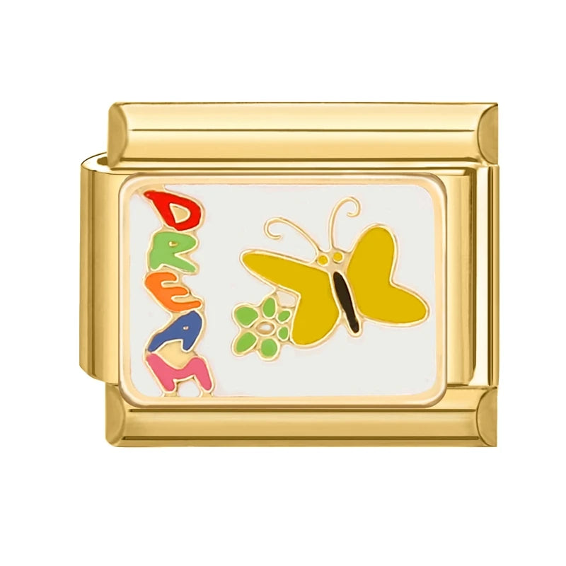 Vintage Gold Farbe süße Katzen Kaninchen Blumen Kirsch Augen italienische Charm Link Perlen passen 9mm Edelstahl Armband DIY machen
