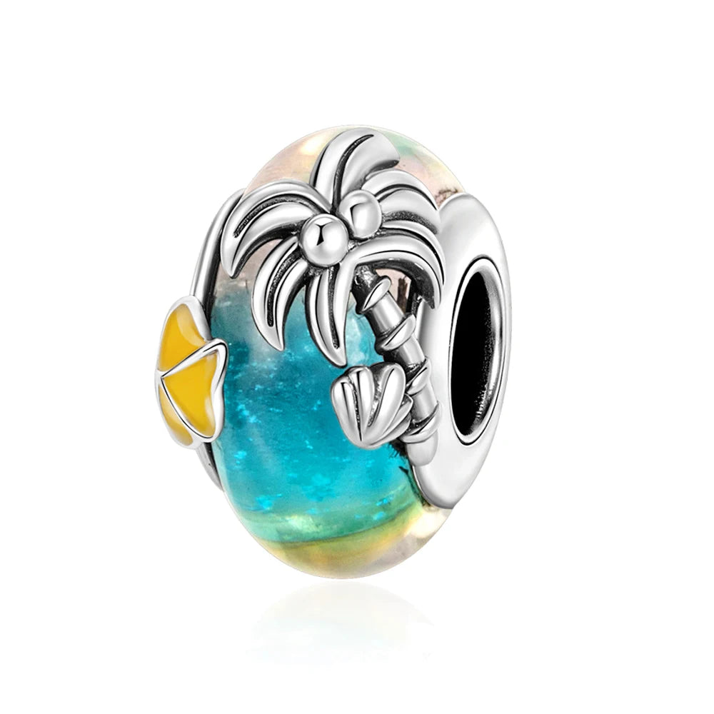 Gemütlicher Charm aus 925er-Sterlingsilber für Strandausflüge, hawaiianischer Bikini, Surfen, Kokosnussbaum, passend für DIY-Armbänder, Halsketten, Reisesouvenirs
