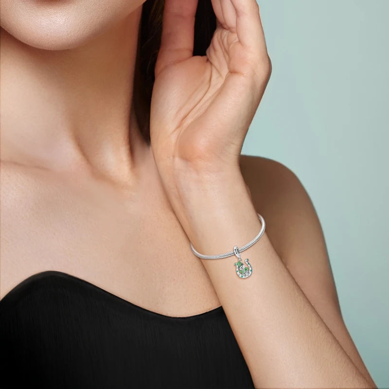 Neu im 925er-Sterlingsilber, grüne Charms, Perlen, Frosch, Kleeblatt, Schildkröte, Anhänger, Schmuck, passend für Original-925-Armbänder für Frauen, DIY-Geschenk