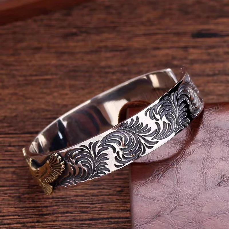 Punk Gold Farbe Adler Tier Druck Manschette Armband Männer Manschette Armreifen Männlichen Charme Rock Motorrad Reiter Schmuck