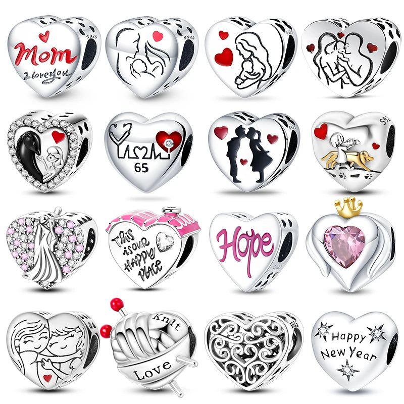 Charms aus 925er-Sterlingsilber, romantische Herz-Serie, Perlen, passend für Qikaola 925 Original-Armbänder, DIY-Schmuck zum Muttertag, Geschenke
