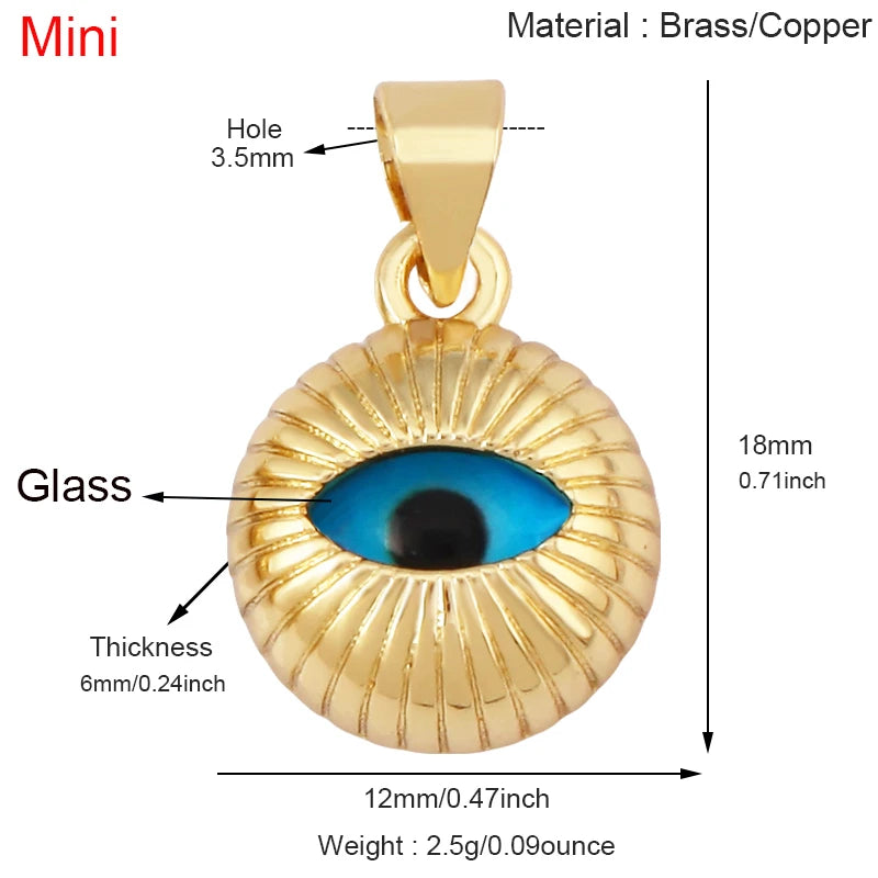 Blaues rundes Herz-Augen-Glücksamulett, türkischer Glücksanhänger, echtes 18 Karat vergoldetes Halsketten-Armband, Schmuckzubehör, S52